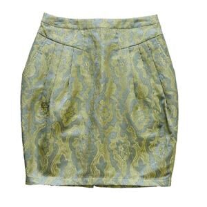 H&M Skirt Gold Light Blue Brocade Glitter Dressy Party Mini Skirt Size 6